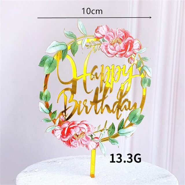 Bloemen Gelukkige Verjaardag Cake Topper Acryl Bruiloft Valentijnsdag Cake Toppers Voor Vrouwen Meisjes Verjaardag Partij Taart Decoraties