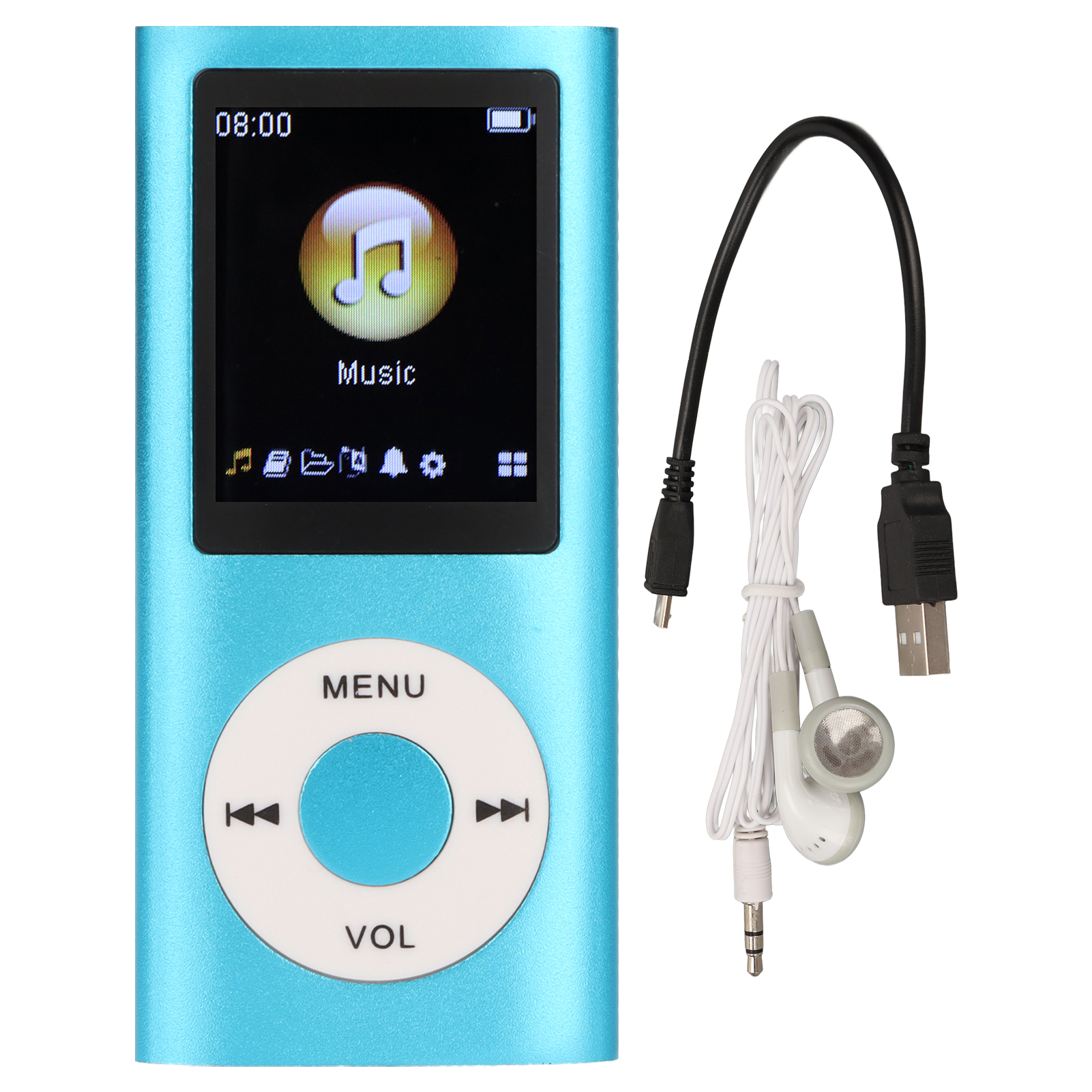 Mini Lettore MP3 con Schermo LCD da 1,8 Pollici, Audio Lossless, Portatile per Corsa, Palestra, Sport, Supporto Scheda TF da 16GB: Blu