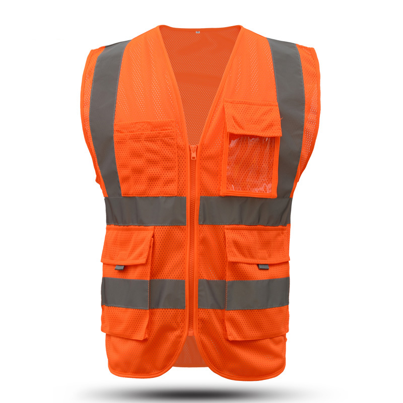 High visibility workwear safety vest logo printing workwear safety gilet Security waistcoats with reflector stripes: Orange / XXL-Full chest 130cm