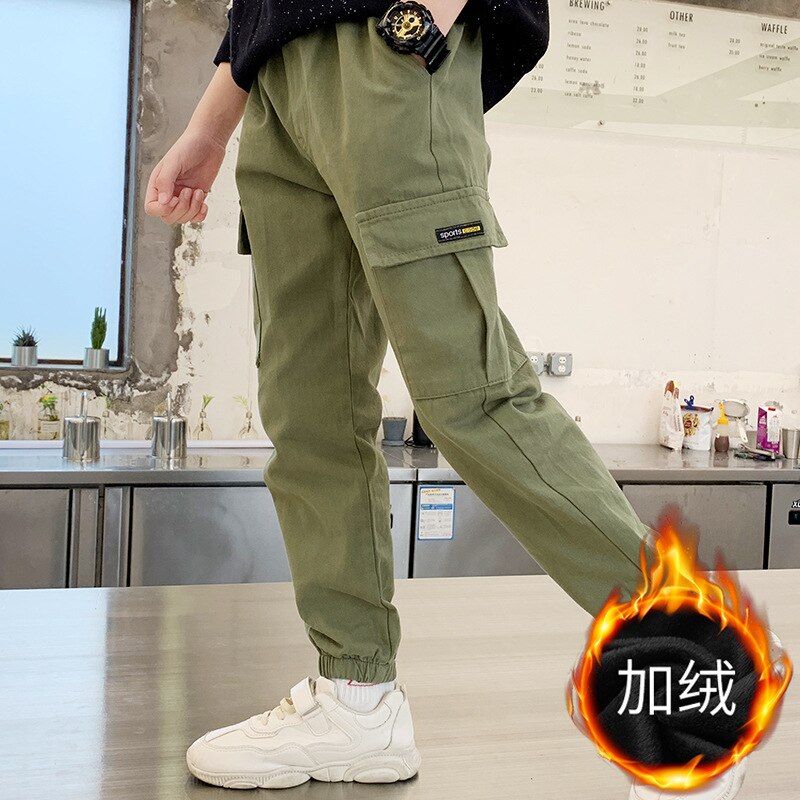 Pantalons chauds d'hiver pour garçons et filles, en velours, Long, taille élastique, coton, pour enfants de 4 à 12 ans, décontracté: green / 9-10 Years(150cm)