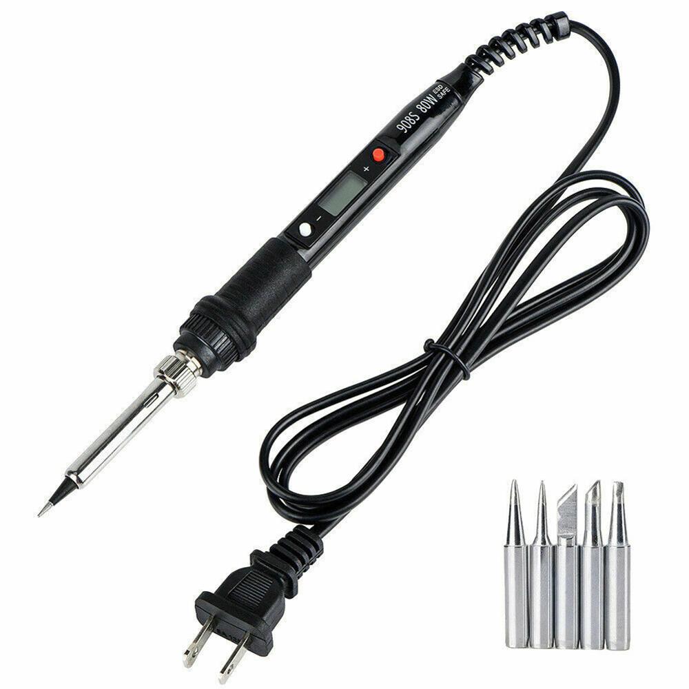 80w Soldering Iron Digital LCD Electric Soldering Tool Manual Solder Wire Tweezers: black US
