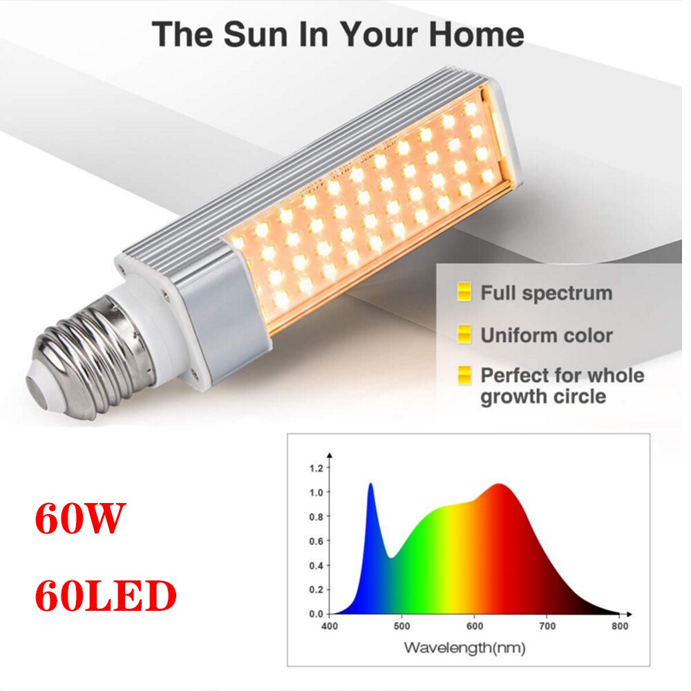 Led kweeklamp volledig spectrum 45w dubbele 50w flexibele led plantenzonlicht met intensiteit 60w e27 kasbloemen fytotherapie: 60w 60 geleid