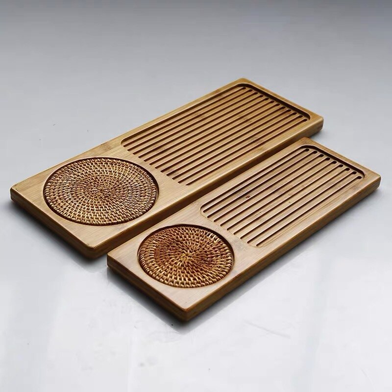 Rectangle Serving Tray Tea Storage Plate With Rattan Mat Kung Fu Tea Set Storage Tea Board Tray Kitchen Hotel Accessories ZB53