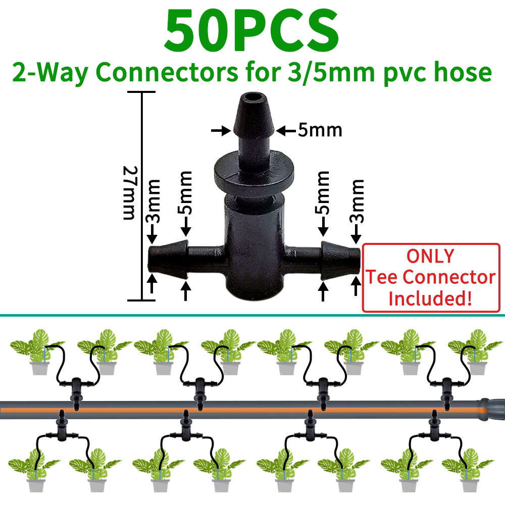 OASIS-manguera recta de 3/5mm con púas de 20 piezas, conector rápido de riego por goteo para jardín, con divisor de 2 vías y 4 vías