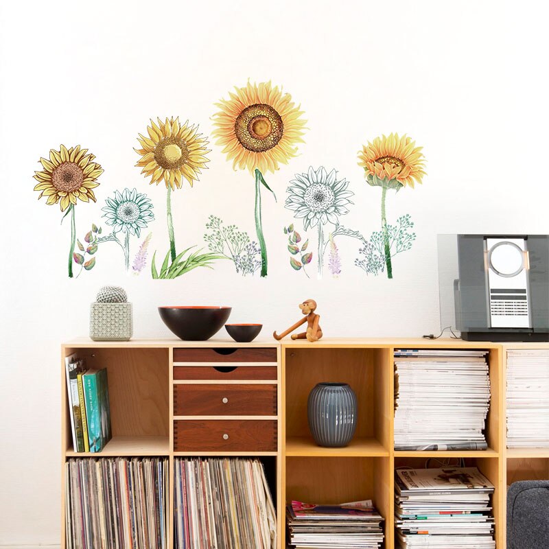 122*63cm Sun Flower Wall Stickers Sunflower Home Decor for Kitchen Bedroom Vinyl DIY Wall Decals Lovely Rooms Decoration