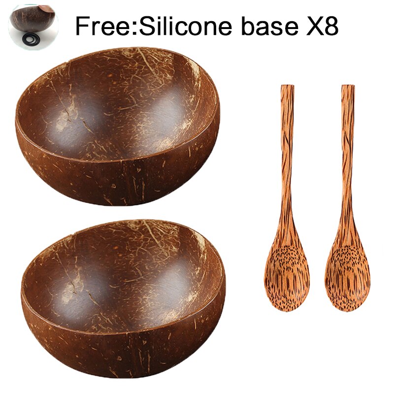 International Natural Natural Coconut Bowl, Coconut Spoon, Coconut Fork, Coconut Knife, Craft Decoration, for Food: 2bowl 2spoon