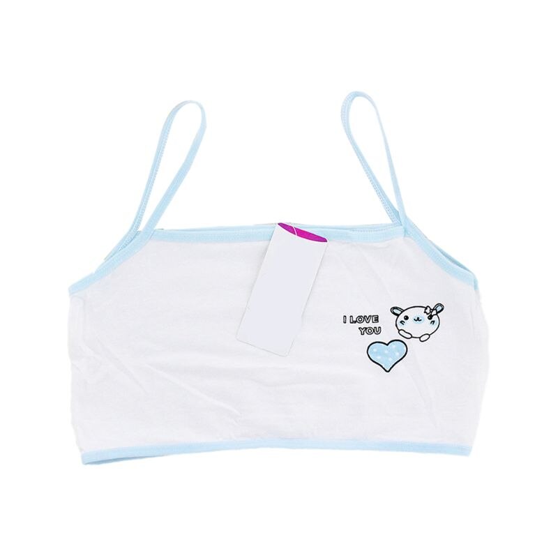 Puberteit Jonge Meisjes Training Beha Cartoon Bear Heart Print Katoenen Ondergoed 6-14T 24BE: Light Blue