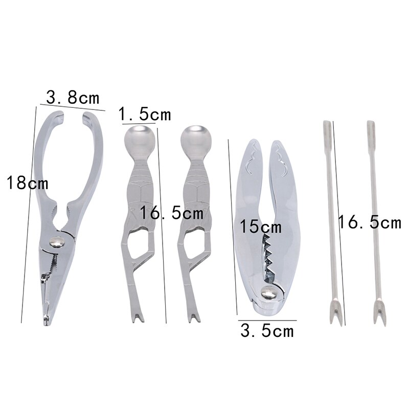 Seafood Tool Sets Crab Crackers Picks Spoons Set Stainless Steel Crab Peel Shrimp Tool Lobster Clamp Pliers Clip Pick Set: Luxury 6PCS