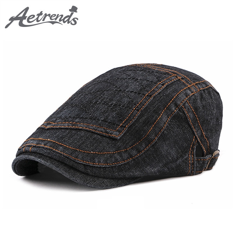 [AETRENDS] Newsboy Cap Beret Hats for Men Denim Caps for Driving Outdoor Activities Z-6593
