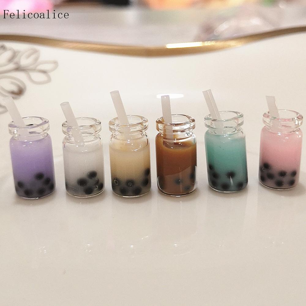 8 Stks/partij Boba Slime Charms Resin Leuke Bubble Melk Thee Fles Additieven Kit Diy Decor Voor Pluizige Clear Knapperig Slime in Voorraad: Mixed Color  8pcs