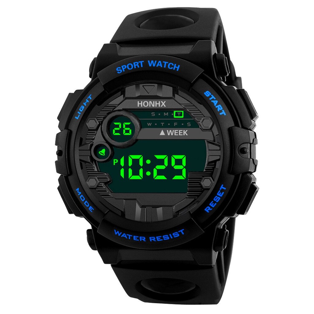 HONHX – montre électronique de luxe pour hommes, affichage numérique LED, Date Sport, pour l'extérieur: black and blue