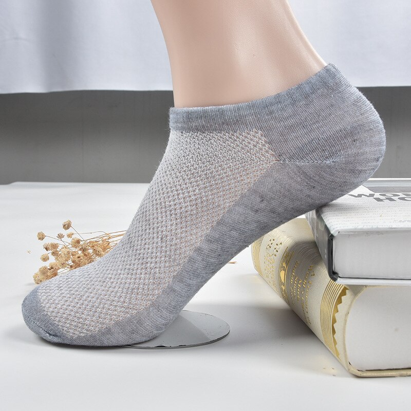 20 stuks = 10 paar effen mesh herensokken onzichtbare enkelsokken heren zomer ademende dunne herenbootsokken: Grijs / 5 paar