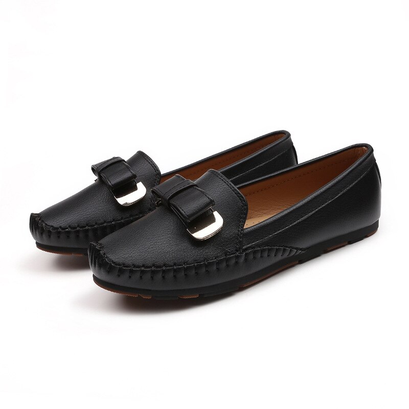Berømt mærke bowtie espadrilles damer afslappet ærter bådsko håndsyet blød bund oxfords kvinder hyggelige slipon flats mokkasiner: Sort / 8.5