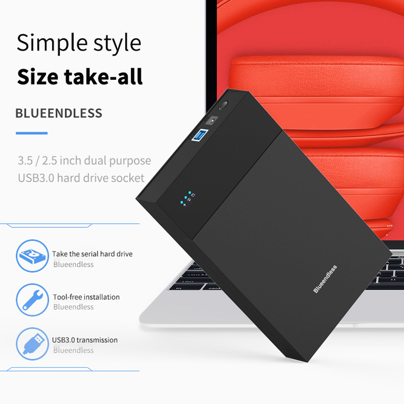 Blueendless 3.5' Hdd Case External Enclosure Plastic 12V 2A Sata to USB 3.0 Hdd Docking Station AC Plug HDD Caddy Box HD Externo