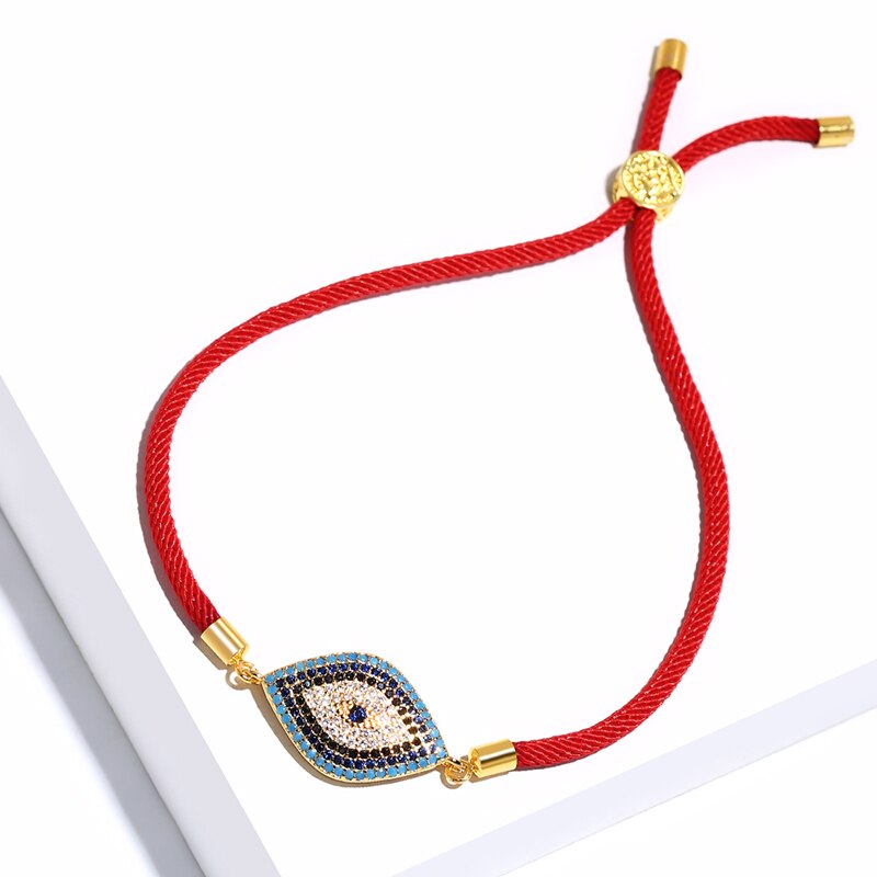 Turkse Goud Boze Oog Armbanden Voor Vrouwen Pave Cz Blue Eye Armband Gouden Sieraden Brtk53: Gold(Red rope)