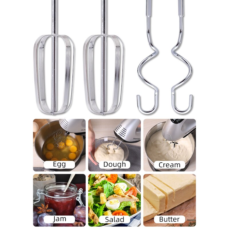 Sunatur 300W Food Mixer Electric Cuisine Kitchen Blender With Dough Hooks Chrome Egg Beater Hand Mixer Machine For Sweets Bakery