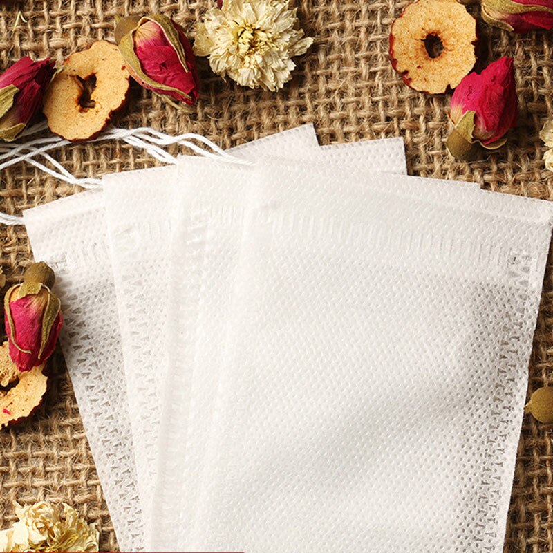 100pcs tea bags empty fragrant tea bags sealed filter paper bulk tea drawstring fiber bag filter, boiled herb spice coffee bag: A 5 X 7cm