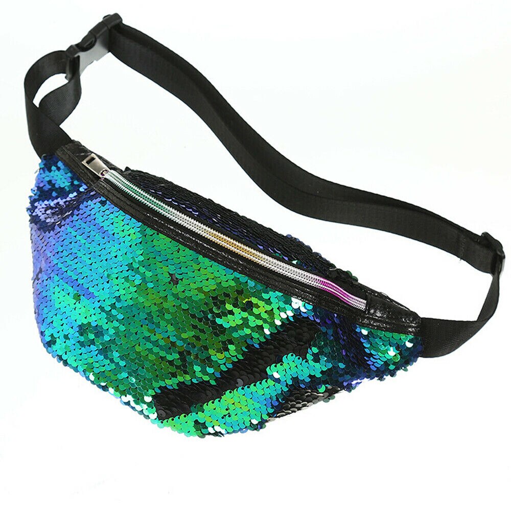 Taille Taschen Frauen Reisen Pailletten PU Leder Schulter Brust Tasche Fanny Pack Geld Gürtel Brieftasche Glitter Bum Tasche Pouch: Grün