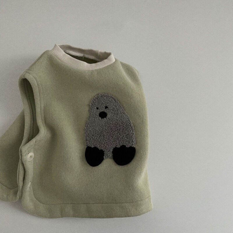 Winter Mode Leuke Cartoon Plus Fluwelen Vest Baby Jongen Mouwloos T-shirt Dikker Warm Vest Meisjes Dragen Patroon kleding: green / 3T  100cm