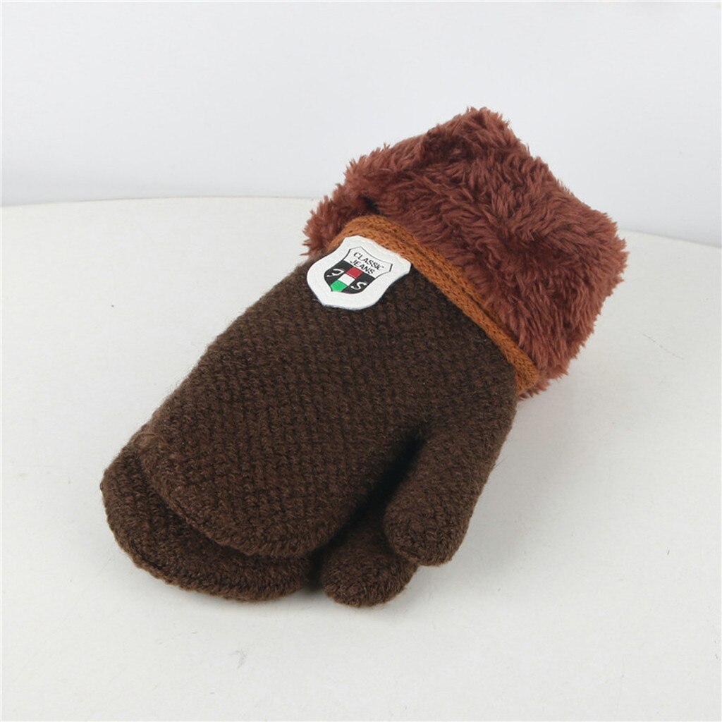 Navidad ofertas Winter Baby Fäustlinge Handschuhe Für Mädchen Solide Kinder Warm Halten Verdickung Und Furring Gestrickte Handschuh детские: Brown