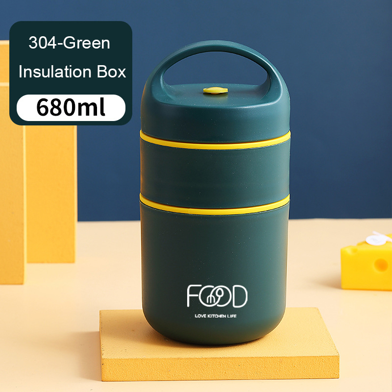 Stainless Steel Vacuum Thermal Lunch Box Insulated Lunch Bag Food Warmer Soup Cup Thermos Containers Bento Lunch Box for Kids: green