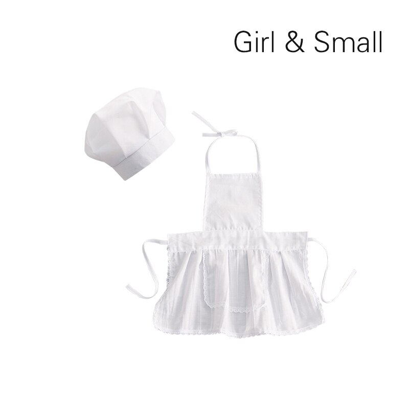 Baby Photography Chef hat Set White Little Chef Apron And Hat Baby White Chef Costume Photography Props Newborn Shooting Props: girl small