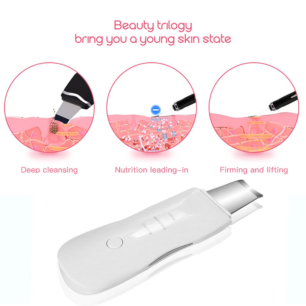 Ultrasonic Skin Scrubber Deep Cleaning Face Scrubber Vibrating Facial Cleansing Skin Spatula Peeling Beauty Instrument Device