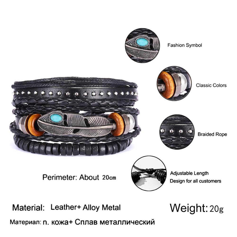 RINHOO skórzane bransoletki Vintage dla mężczyzn bohema wielowarstwowa koraliki Wrap Punk Rope biżuteria prezent na walentynki bransoletki bransoletki: BR18Y0537