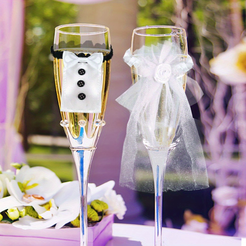 2Pcs Wedding Bride Groom Wine Cups Champagne Glasses Ornaments, Glass DIY To Be Bridal Shower Bachelorette Party Decor: Default Title