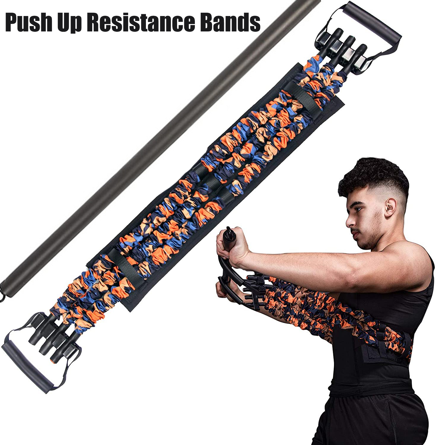 Banda de prensa de banco ajustable con barra, equipo de entrenamiento para el pecho, bandas de resistencia de realce mejoradas, entrenamiento de viaje para gimnasio en casa
