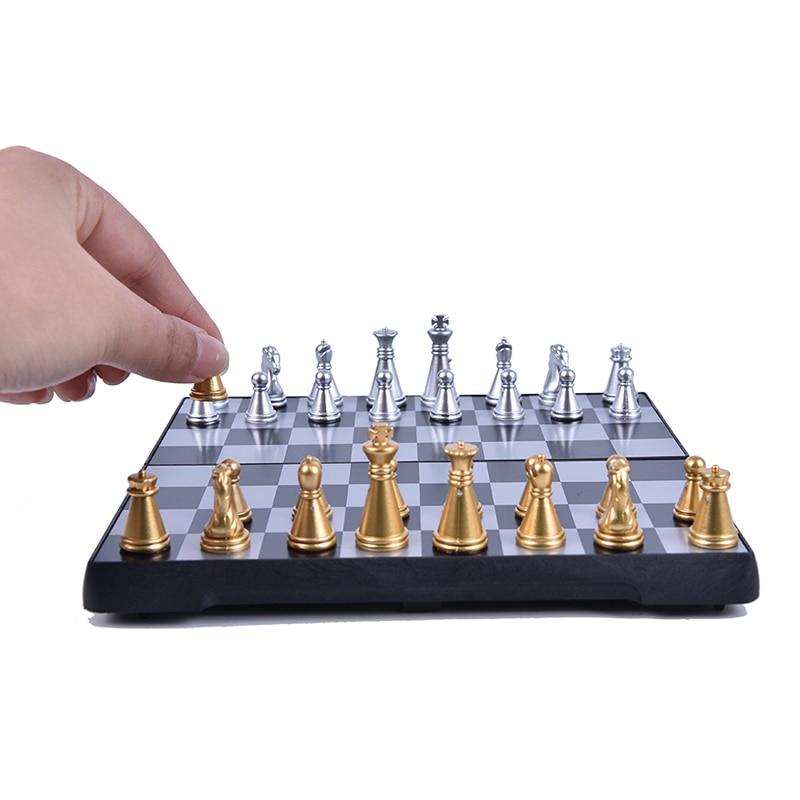 Magnetic Chess Set For Kids Adults Chess Board Game (Gold&Silver Chess Pieces)