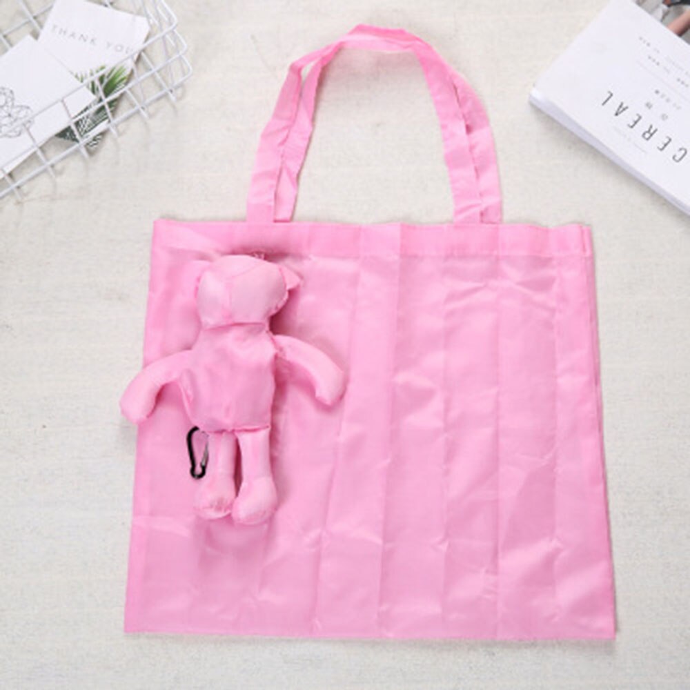 Reusable Eco-friendly Grocery Foldable Shopping Bags Premium Folding Tote Bag Bear Cotton Waterproof Handbag: Pink