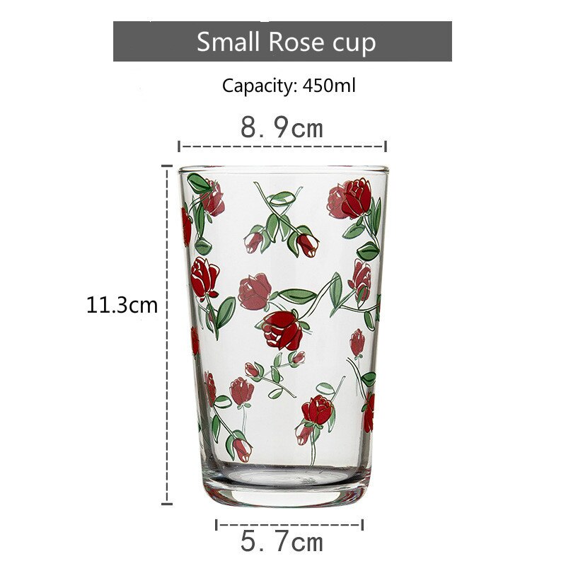 Verre à vin avec 7 motifs de fleurs, tulipe coréenne marguerite, tasse à jus de vin, impression de Rose Cosmos, gobelet , ensemble pour boisson, , 450ML: Rose