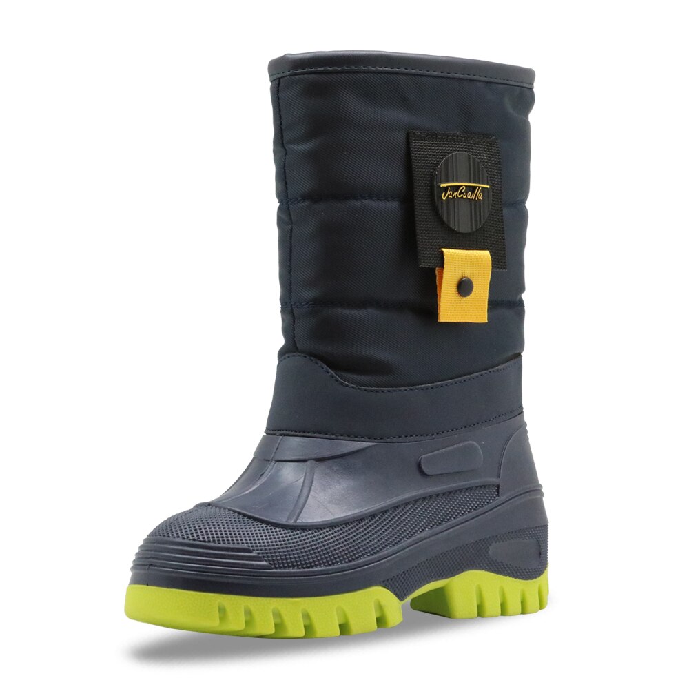 APAKOWA Winter Boys Snow Boots Children&#39;s Shoes Waterproof Mid-Calf Winter Warm Plush Boots for Boys EU 27-32: LR2-Navy / 32