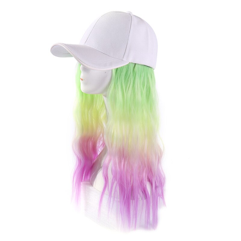 Nueva gorra de béisbol para mujer, peluca de color integrada desmontable