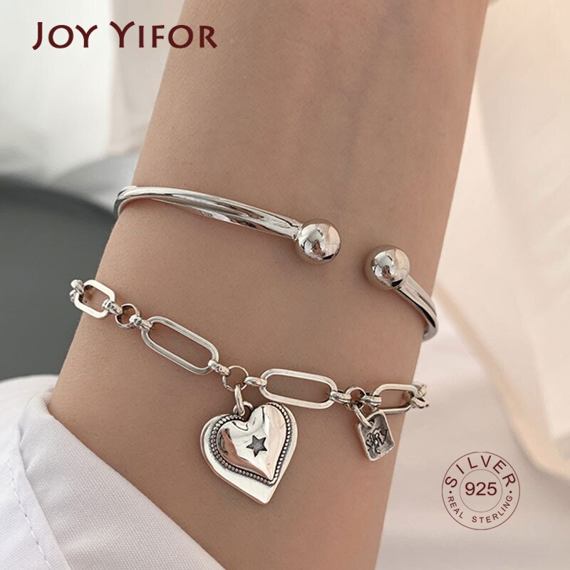 Minimalistische 925 Sterling Silver Love Heart Armbanden Voor Vrouwen Mode Vintage Handgemaakte Verjaardagsfeestje Sieraden