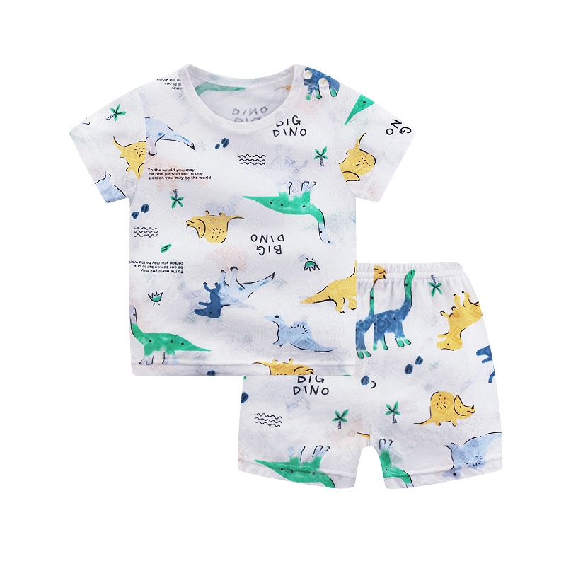 Conjunto de pijamas para niños, estampado de dinosaurio, camiseta de manga corta con cuello redondo + Pantalones cortos, conjunto de ropa de dos piezas, conjunto de ropa de niño: 18 meses