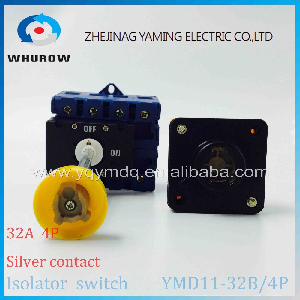 Isolator switch YMD11-32B 4P 690V with padlock aluminum pole 32A Load break power cut off operation outside electrical cabinet