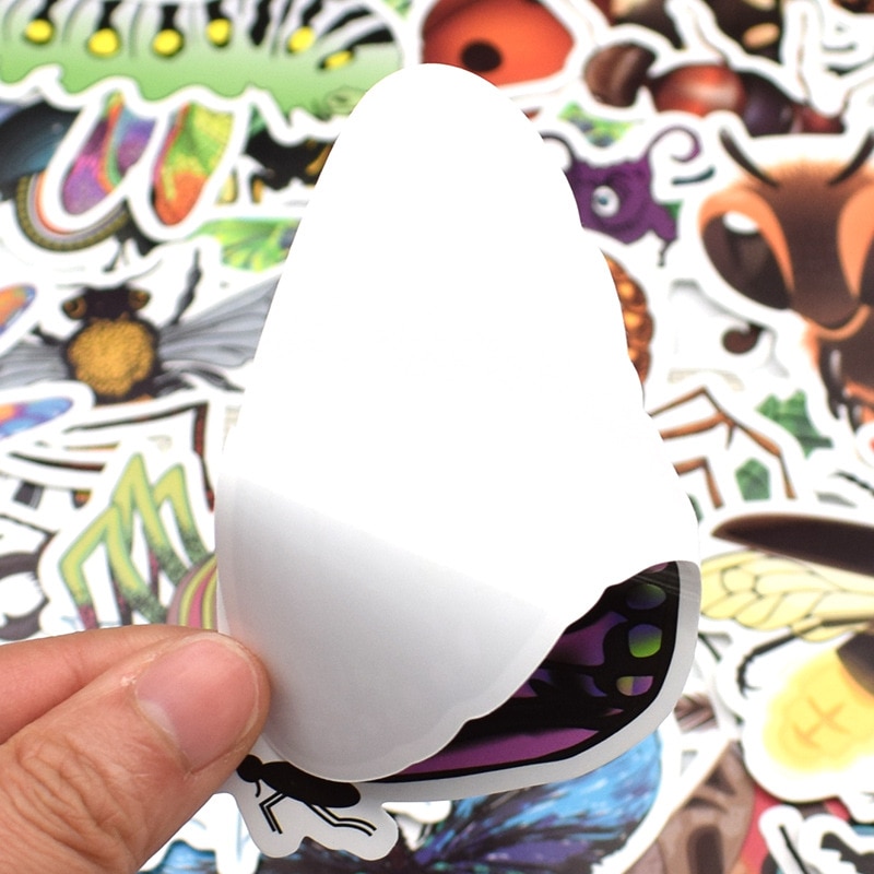 Pegatina de insectos de la naturaleza, calcomanías de mariposa y hormiga para aprendizaje temprano, para Skateboard, Maleta, portátil, cuaderno, 50 Uds.