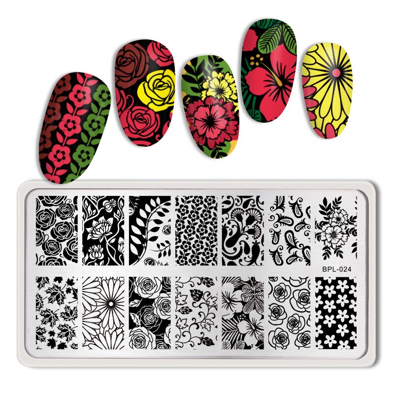 BORN PRETTY Nail Stamping Plates Flower Tango Patterns Rectangle Stainless Steel Template Nail Art Image Print Plates: BP-L024