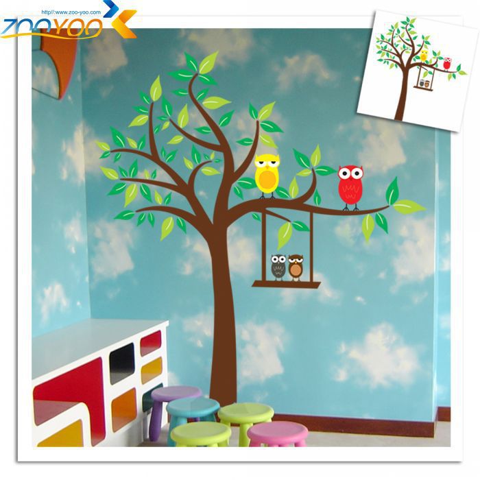 ZooYoo Xl Uil Scroll Boom Verwijderbare muursticker Interieur/Kids Nursery Cartoon Mural Sticker Muurtattoo