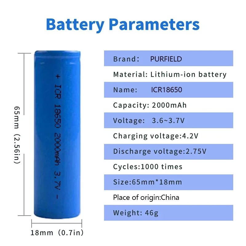 18650 Battery 3.7 v 2000mah 18650 Lithium Rechargeable Battery For Flashlight batteries