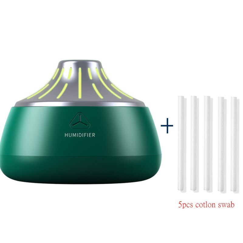 Mini Ultrasonic Air Humidifier Aroma Essential Oil Diffuser for Home Office USB Fogger Mist Maker with LED Night Lamp: Green Plus Silver-5