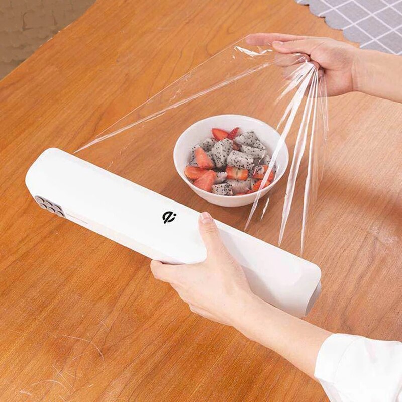 Envoltorio de plástico para alimentos de con tobogán de corte ajustable Film transparente de preservación de caja de almacenamiento con succión BottomTool
