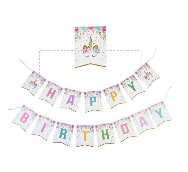 Cartoon Unicorn Happy Birthday Banner Letter Thickened White Cardboard Baby Shower Adult Kids Birthday Party Decoration Supplies: Olive