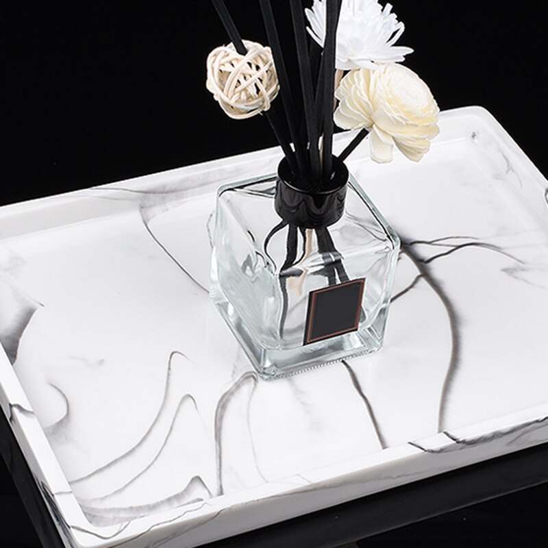 Vanity Tray, Toilet Tank Storage Tray, Resin Bathtub Tray Bathroom Tray Marble Pattern Tray, Vanity Organizer for Tissues, Candl