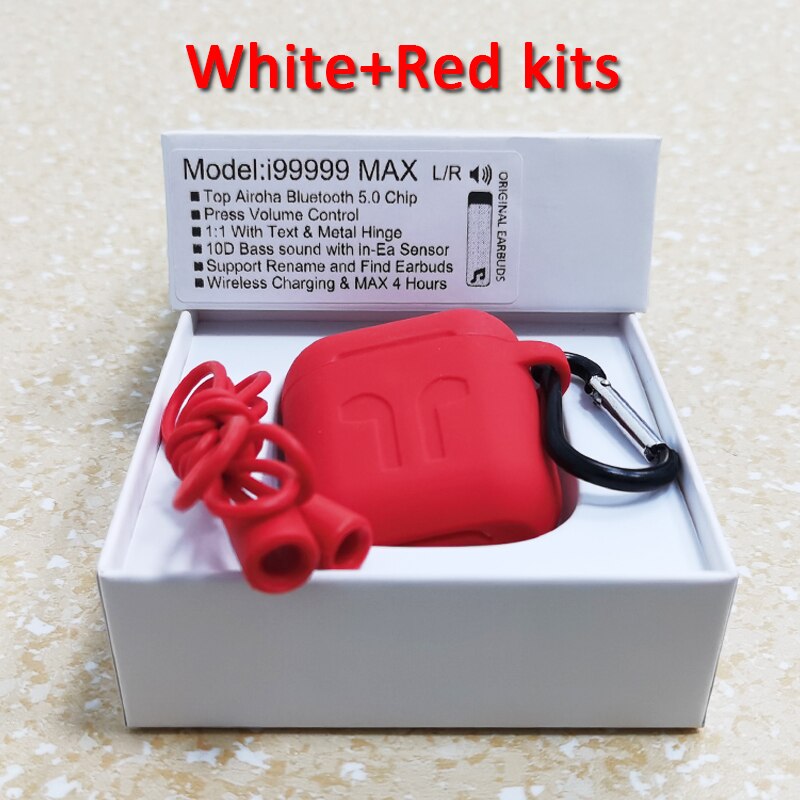 i99999 MAX TWS Volume Control Wireless Earphones 1:1 With Text & Metal Hinge Bluetooth Earbuds 10D Super Bass PK i99999 Plus: White Redcase