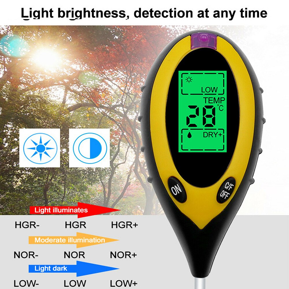Medidor de PH Digital 4 en 1, medidor de PH, medidor de prueba de humedad y agua del suelo, medidor de temperatura solar para siembra de planta agrícola de jardín