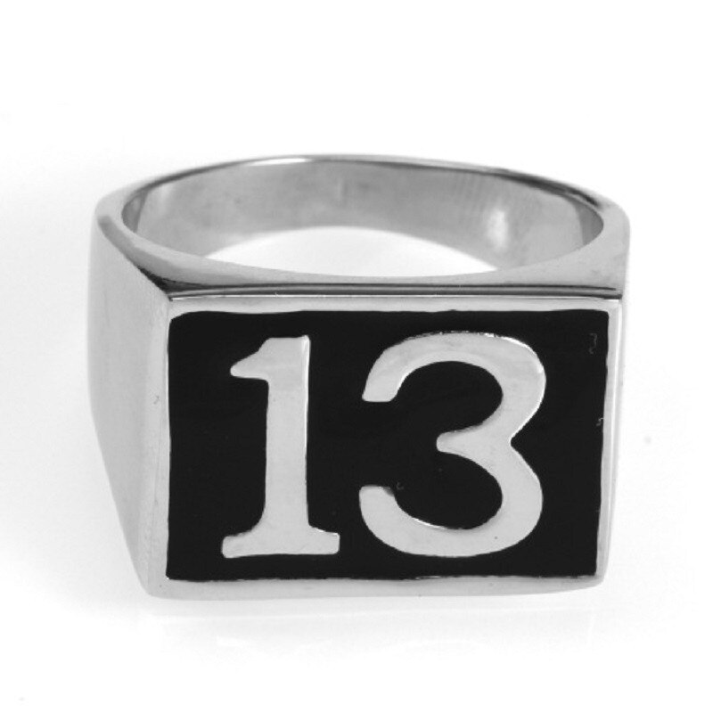 Men&#39;s Lucky 13 Silver color Ring 316L Stainless Steel Biker Ring Men&#39;s Jewelry