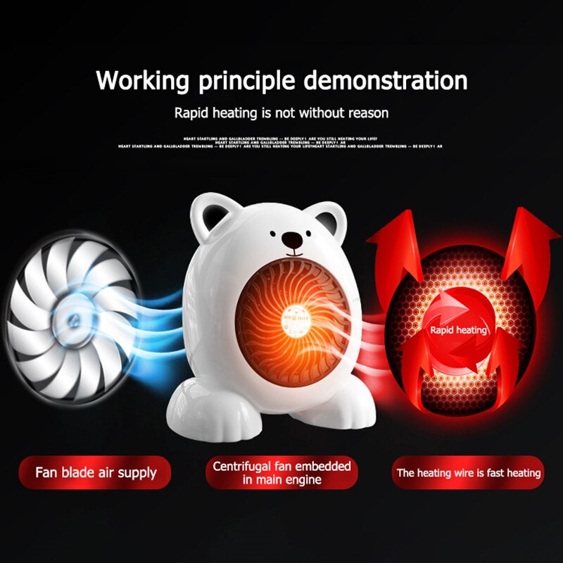 Mini Fan Heater Desktop Household Electric Heater Cartoon Bear Fast Heating fan Warm Machine for Winter Small Desktop Heaters